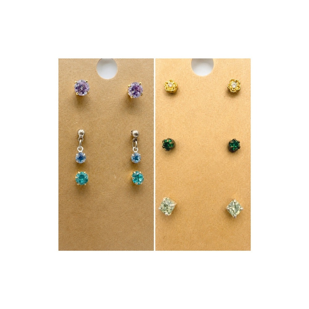 Lot of 6 Vintage Glass Rhinestone Stud Earrings Multicolor Dangle Mixed Shapes